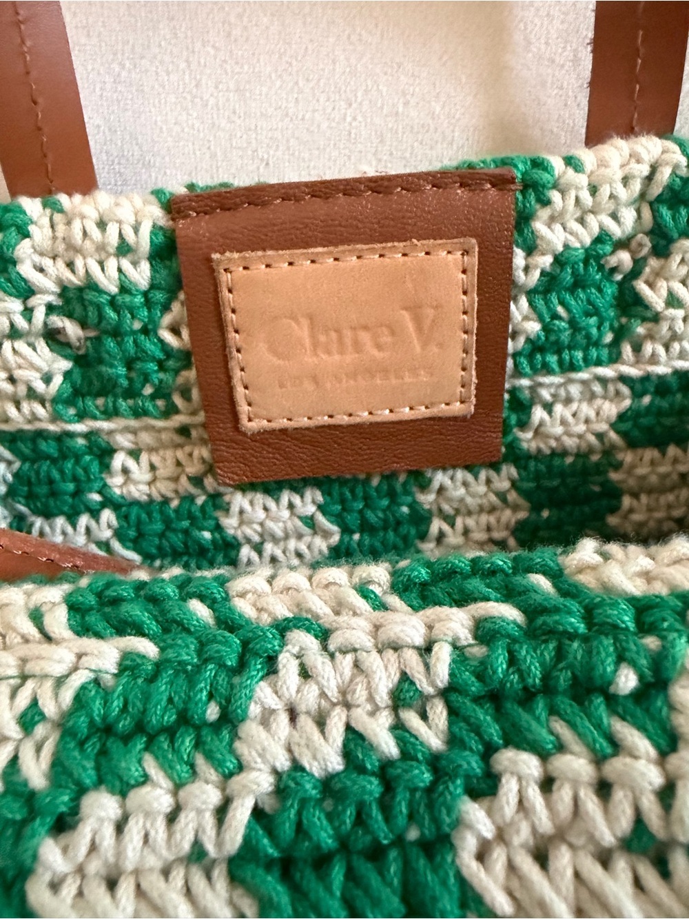 Clare V. Petit Simple Tote in Green & Cream Crochet - Picture 4 of 9